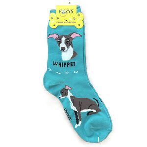 Foozys Whippet Dog Crew Socks Teal Women One Size